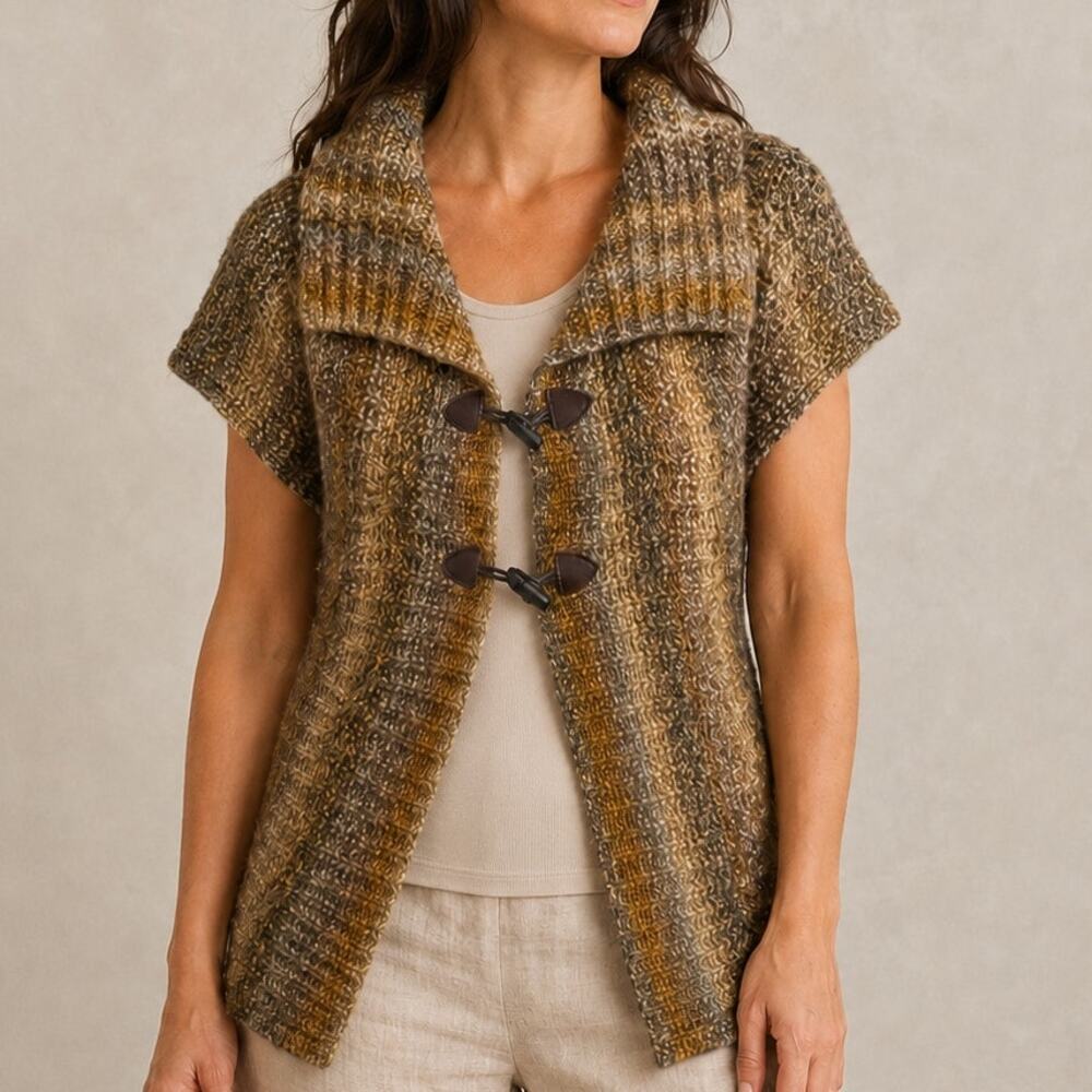 Lineamaglia Cap Sleeve Cardigan Sweater Medium Horn Button Wool Italy Artsy
